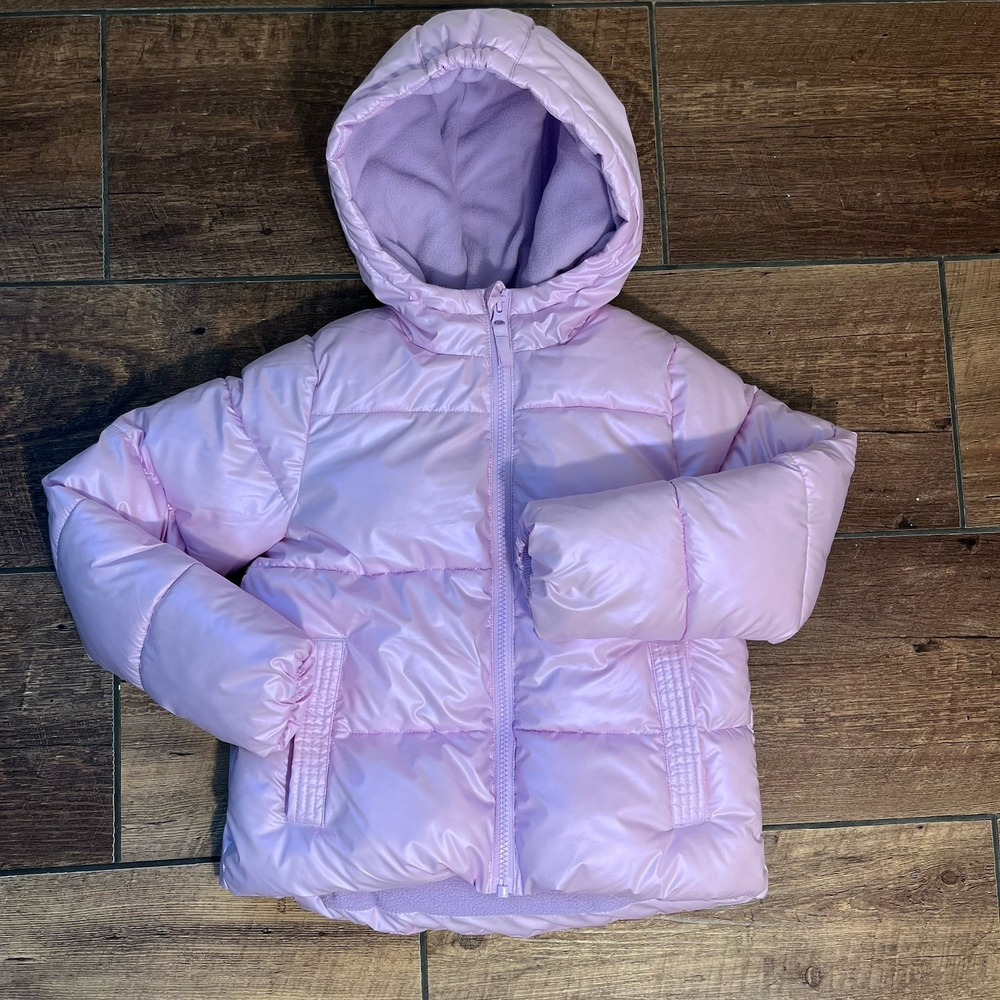 SWISS TECH Youth Kids Puffer Jacket Coat Size 6 6X Metallic Purple With Hood
